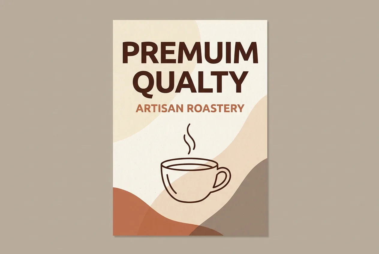 AI-generated coffee poster with the garbled headline PREMUIM QUALTY